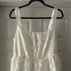 Lulus Sweet Potential White Floral Burnout Bustier Tiered Midi Dress
